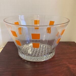 Vintage mid-century orange square white ribbed glass ice bucket